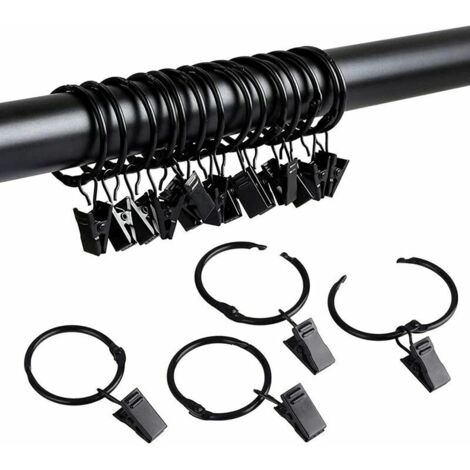 VURAHOME - 40 pièces Anneaux de Rideaux avec Pinces, Anneaux Rideaux en Métal pour Rideaux Anneaux à Pinces pour Rideau Clips Crochets (Noir 25mm) (1/4)