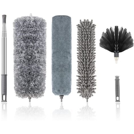 VURAHOME - Lot De 5 Plumeaux En Microfibre Avec Poteau D'Extension En Acier Inoxydable, Plumeau Telescopique Pliable Et Lavable Pour Nettoyer Les Ventilateurs De Plafond, Les Espaces, Les Hauts Plafon (1/5)