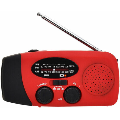 VURAHOME - Radio Portable Avec Lampe De Lecture Lampe De Poche Am / Fm Banque De Puissance Meteo Noaa Pour Radio De Poche A Manivelle Solaire, Rouge