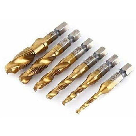VURAHOME - 6pcs Set Forets taraudés, HSS M3-M10 Combinaison evêtue de titane 1/4 Foret taraudé métrique à pas de vis hexagonale (1/5)