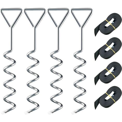 VURAHOME - Set d'ancrage pour Trampoline, À Toute épreuve Trampoline kit d'ancrage, Kit d'ancrage au Sol avec 4 Sardines et Sangles, d'Ancrage Au Sol pour Trampoline Jardin Camp， (1/5)
