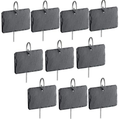 VURAHOME - 10 Pcs Étiquettes Plantes en Ardoise pour Plantes, Marqueurs de Plantes de Jardin,Étiquettes Naturelles avec Piquets en Métal L'extérieur &Serre (1/5)