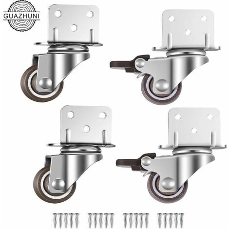 VURAHOME - Lot de 4 roulettes pivotantes pour meubles et pots de fleurs avec frein - plaque de montage en L, 25 mm (1/5)