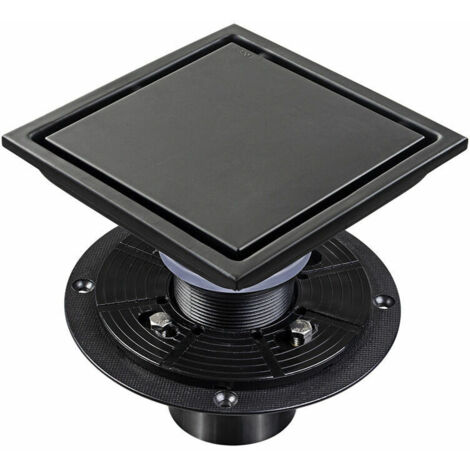VURAHOME - Siphon de sol de douche carré 11X11CM, amovible, acier inoxydable 304 de qualité alimentaire, noir mat (1/5)