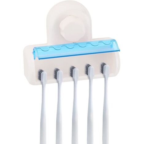 VURAHOME - Support Brosse dent,Porte Brosse à Dents Mural avec Ventouse,Brosse à Dents boîte de Rangement Anti-poussière,Couvercle Anti-poussière,kit d'accessoires de Salle de Bain pour la Famille Blu (1/5)