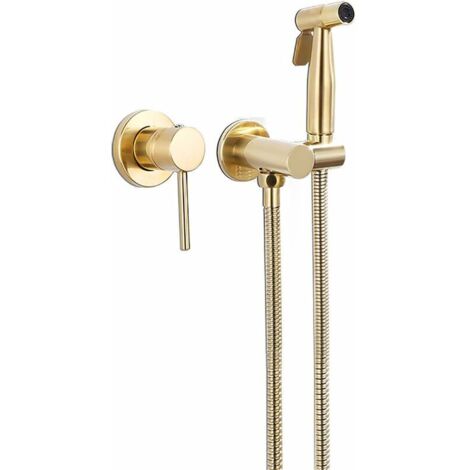 VURAHOME - Bidet douche à main toilette en laiton doré brossé robinet de bidet ensemble pulvérisateur de bidet mural avec eau chaude et froide, pommeau de douche de toilette pour salle de bain (1/5)
