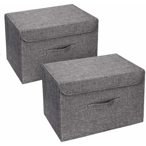 VURAHOME - Lot de 2 Boites de Rangement Lavable, Rangement de Vetement Pliable, Caisse de Rangement en Tissu avec Couvercles et Poignées pour Maison, Bureau, crèche, Placard, Chambre à Coucher (Gris)