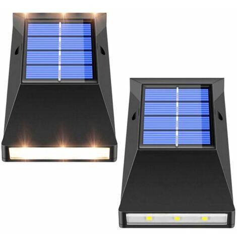 VURAHOME - Lot de 2 Appliques Solaires LED Up & Down pour Extérieur IP65 6 LED Up & Down Applique Solaire pour Cour Extérieur Jardin - Lumière Blanche