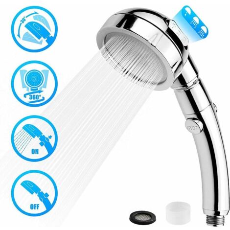 VURAHOME - Pommeau Douche Rotation à 360°, Douchette Pommeau Anti Calcaire Douche à Main avec 3 Modes Haute Pression Economie d'Eau, ABS Acier Inoxy Douche Salle de Bain (1/5)