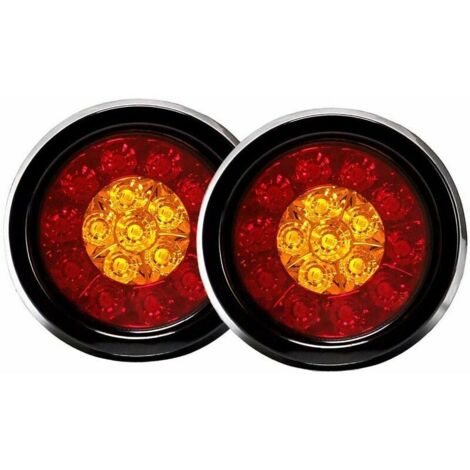 VURAHOME - Lot de 2 feux de freinage arrière ronds à 16 LED avec joint en caoutchouc noir pour voiture, camion, remorque (rouge jaune 12 V/24 V universel)-