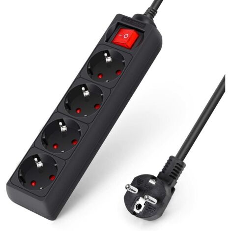 VURAHOME - Multiprise 4 prises avec câble interrupteur parasurtenseur 2m noir 3680w