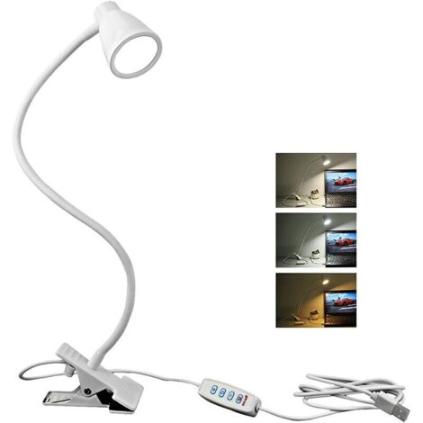 VURAHOME - Lampe de Lecture à Pince à LED, Modes D'éclairage Ajustables et Intensité de Luminosité Pour Chevet de Table de Bureau (Blanc)