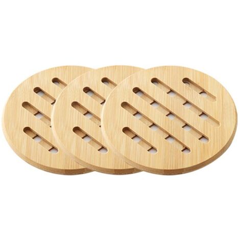 VURAHOME - Dessous de plat Bois Naturel diamètre17 cm Coussin d'isolation thermique en bois imperméable à haute température et brûlant Dessous de plat (1/5)