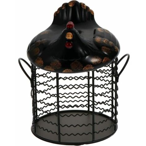 VURAHOME - Métal Fil Oeuf Panier De Poulet Forme Fil Corbeille De Fruits avec Couvercle en Céramique Et Poignée Oeuf Titulaire D' Affichage Organisateur pour La Cuisine Ferme,noir (1/5)