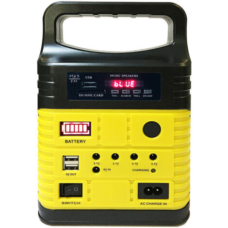 VURAHOME - Générateur solaire portable Système d'éclairage de camping en plein air Radio BT MP3 Panneau solaire polycristallin avec 3 lumières LED - Jaune