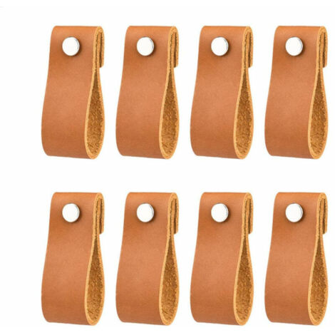 VURAHOME - poignées en cuir pour meubles 6  2 cm poignées en cuir vintage faites à la main pour meubles de cuisine - salle de bain - armoires，Irisfr (café，8Pcs) (1/5)