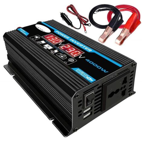 VURAHOME - Convertisseur 12V 220V Pur Sinus 4000W Onduleur à Onde Sinusoïdale Pure Transformateur avec Télécommande & Double AC Prises de Courant pour RV Voiture de Camion