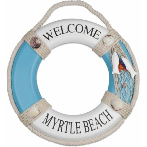 VURAHOME - En Bois Nautique Vie Nautique décoratif bouée de Sauvetage bouée Maison Mur Porte tentures décor, Plage décor bouée de Sauvetage, Signe Piscine décorations (Bleu Clair)