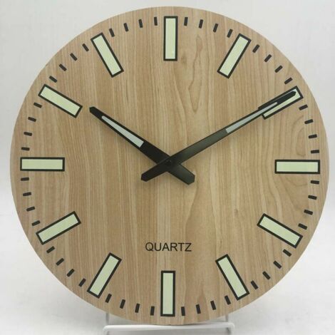 VURAHOME - Horloge Rurale Lumineuse en Bois , Modèle Silencieux avec Lumière Phosphorescente pour la Nuit, Style Nordique, Horloge sans Tic-Tac avec Veilleuse-29CM T9961A grain de bois foncé (1/4)