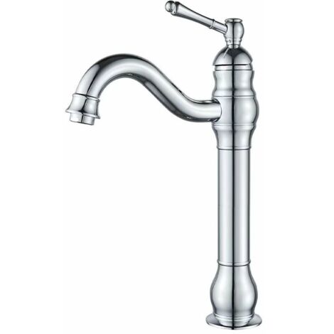 VURAHOME - Robinet Salle Bain Haut Peut pivoter à 360 °Mitigeur Lavabo，RéTro Classique Robinet Salle de Bain Robinet Lavabo en Laiton ,Argent