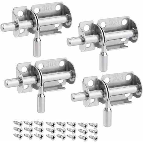 VURAHOME - Verrou de Porte Coulissant, Loquet Porte Coulissant en Acier Inox, Verrou Porte en Bois, Serrure Porte Coulissante pour Salle de Bain, Chambre 4PCS - (1/5)