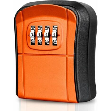 VURAHOME - Boite à Clé Sécurisée Mural Mini Coffre à Clés Extérieur Boîte à Clef avec Code Numérique à 4 Chiffres Réinitialisable Étanche Boitier Clef pour Maison École Bureau Usine Garage (Orange) (1/5)