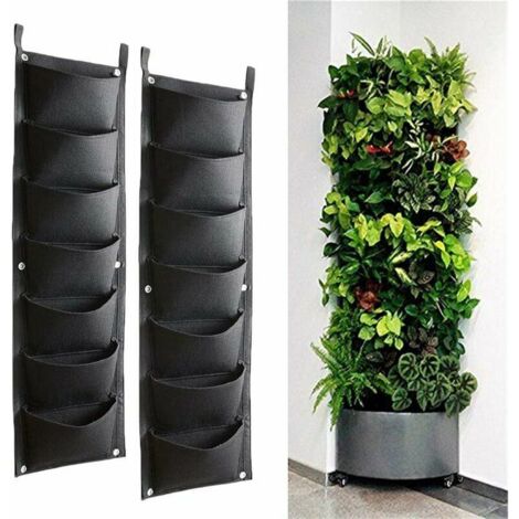VURAHOME - Sacs de culture suspendus, lot de 2 sacs de culture suspendus verticaux avec 7 poches pour plantes et fleurs, adaptés pour l'extérieur, l'intérieur, le jardinage, etc., noir (1/5)