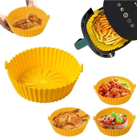 VURAHOME - Friteuse à air Accessoires Panier Friteuse à air Poêle en silicone Friteuse à air Doublure en papier à huile Moule à gâteau de remplacement (jaune) (1/4)
