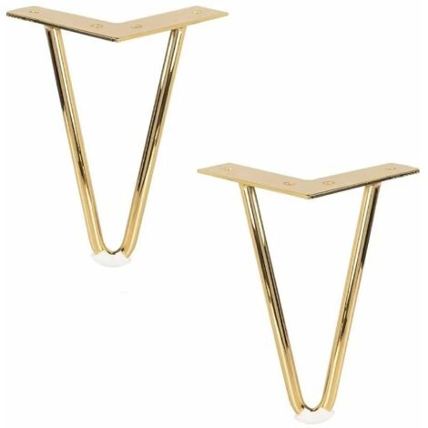 VURAHOME - 10CM Pieds De Meubles en Métal, Lot de 4 Pieds De Table en Épingle à Cheveux en Fer avec Vis,Remplacement Pieds De Lit Métallique pour Canapé Chaise Cabinet Fauteuil Armoire Meuble TV,Doré, (1/5)