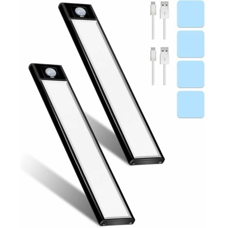 VURAHOME - Deux Lampe de Placard LED Rechargeable Detecteur, 31 LED 20cm Avec Induction Lampe 3 Modes Rechargeable USB Sans fil Veilleuse LED Pour Escaliers, Armoires, Cuisines, Couloirs(Blanc) (1/5)