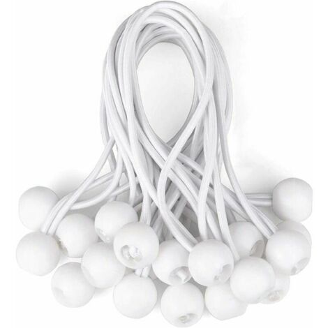 VURAHOME - Lot de 20 tendeurs de bâche élastiques en caoutchouc pour bannières, bâches, pavillons, tentes, harnais d'extension de tente, support de bâche blanc (1/5)