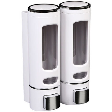 VURAHOME - Distributeurs de Savon Mural 400MLX 2 Distributeur de Savon Liquide Double Distributeur Savon Manuel Distributeur de Shampoing Désinfectant, Blanc (1/5)