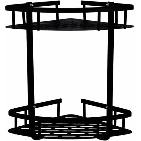 VURAHOME - Serviteur Douche Salle De Bain+ Porte-Savon Avec Porte-Serviettes Stockage Rangement Etagère D'Angle De Douche Sans Perceuse Douche Étagère Auto-Adhésive Antirouille Rectangle (Noir) (1/5)