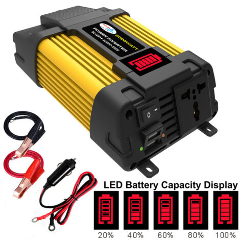 Onduleur 12V 220V 450W – Capacité de crête 6000W – 1 prise française et 2 ports USB 3.1A – Protection contre surcharge et court-circuit