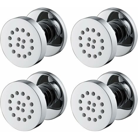 VURAHOME - Jets latéraux chromés réglables en laiton pour le corps, buse ronde, jets de massage muraux pour douche, accessoires de salle de bain, 50 x 50 mm, lot de 4 (1/5)