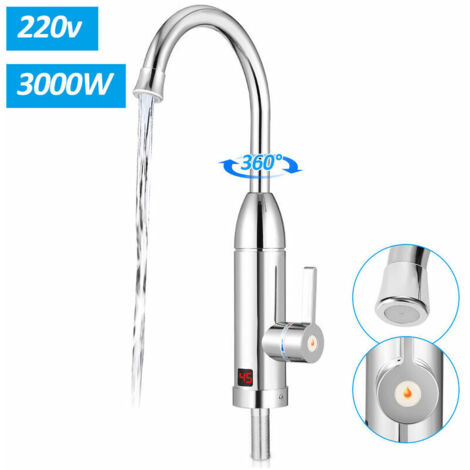 Robinet de cuisine électrique 3000W Robinet de cuisine chaud instantané Robinets de chauffage électrique, mitigeur avec chauffe-eau instantané Affichage de la température à 360 ° LED Robinet de chauff (1/5)