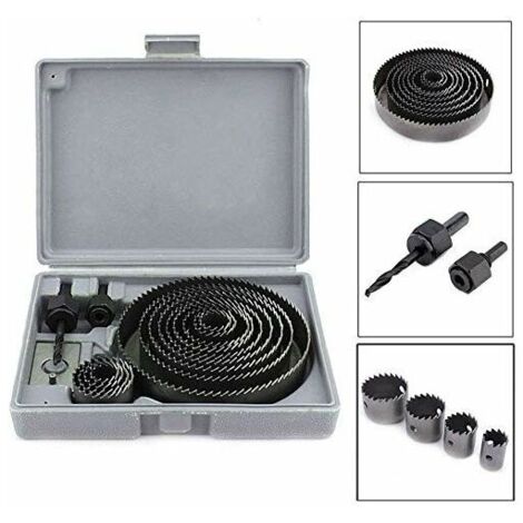 VURAHOME - Scie Cloche Coffret, Scies Cloches Ø19127mm Kit Complet Dans un écrin Avec des Mandrins et des Dispositifs pour Bois Plâtre Plastique PVC Fabriqué en Acier Trempé de Haute Qualité A3(noir) (1/5)