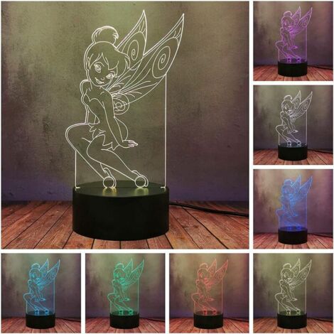 VURAHOME - LED 3D avec capteur tactile à distance, jolie lampe animée de Jolie Fée Clochette de Fille 16 couleurs Illusion Veilleuse Enfant Dormant Chaud Éclairage RGB Ampoules Cadeau de Noël laola (1/5)