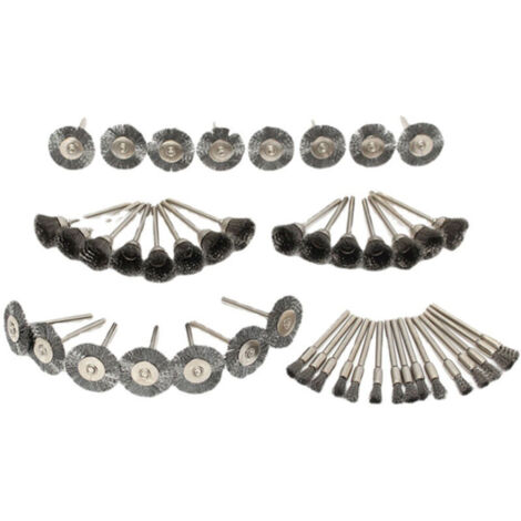 VURAHOME - 45 pièces ensemble de roues de brosse métallique en acier inoxydable 1/8 "tige brosse métallique 10/15/25mm diamètre roue de brosse pour le meulage de polissage (1/5)
