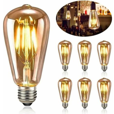 VURAHOME - Ampoule LED Edison, 6 Pièces Ampoule E27 Vintage Edison LED Rétro Ampoule Antique Nostalgiques Lampe Décorative ST64 4W LED Filament Blanc Chaud pour Bars, Restaurants Cafés, Windows, Showr (1/5)