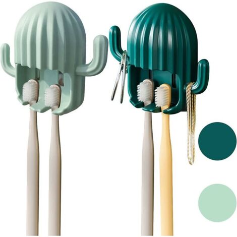 VURAHOME - Porte-brosse  dents mural Cactus porte-brosse  dents ventouse dessin anim rasoir support de rangement avec crochet pour dortoir salle de bain et douche (lot de 2)
