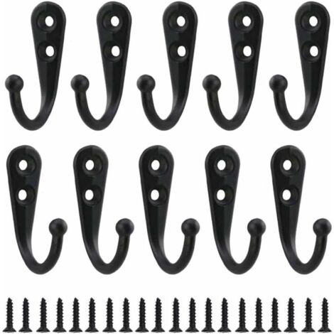 VURAHOME - Rétro Crochet De Manteaupatère Murale À Visser Individuelle Patère Porte Manteau Vintage Murale Pour Peignoir Maison Etagères Tiroirs Casiers Salle De Bain Avec 20 Vis-10Pcs ( Métal Noir ) (1/5)