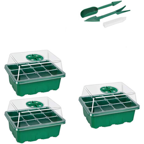 Plateau de démarrage pour semisPaquet de 6 36 cellules Plateaux de semis Kit de démarrage pour Plantes avec Couvercle à humidité réglable et Plateau de Base (Vert)