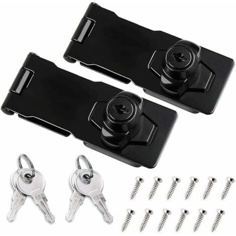 VURAHOME - Moraillon À Clé, Paquet De 2 Boucles Et Cadenas De 3 Pouces, Serrure En Métal Deux En Un Avec Clé De Porte, Pour Porte / Armoire / Fenêtre (Noir) (1/5)