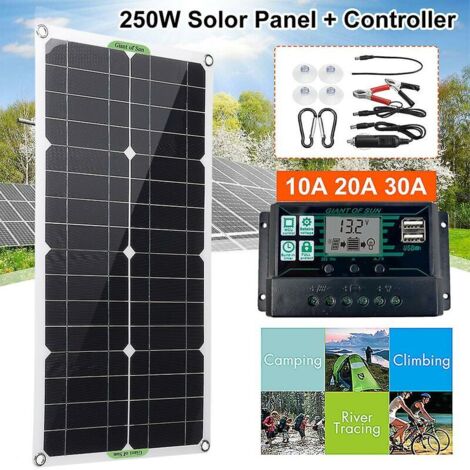 VURAHOME - Kit de système solaire 250w 1pcs panneau solaire monocristallin flexible module photovoltaïque 20a contrôleur de charge solaire pour camping-car, bateau, toit, 12 volts ba