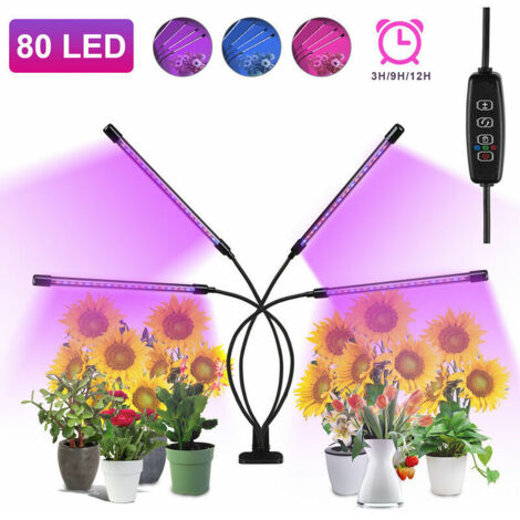 Lampe de plante LED à spectre complet 80 LED, 4 têtes lampe de croissance lampe de croissance de lumière de plante pour plantes, 10 niveaux de gradation LED lumière de croissance pour plantes d'intéri (1/5)