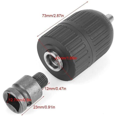 Mandrin de perceuse sans clé - Mandrin de perceuse sans clé de 13 mm, 1/2 pouce avec adaptateur de mandrin, pour clé à chocs (1/4)
