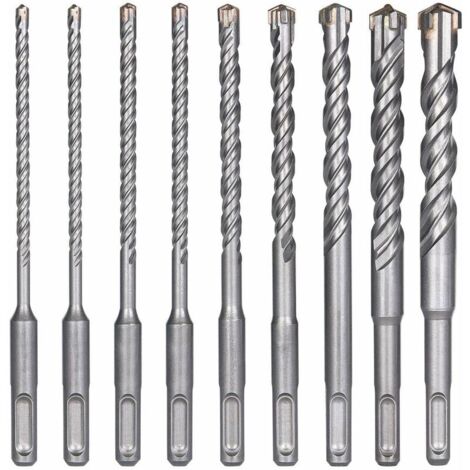 VURAHOME - Forets à Béton, 9PCS (5 mm 16x160 mm) Foret Carrelage, Foret à Percussion Éctrique SDS-Plus pour Perforateur, Forets Transversaux pour Béton, Brique, Pierre, Naturel, Métal (1/5)