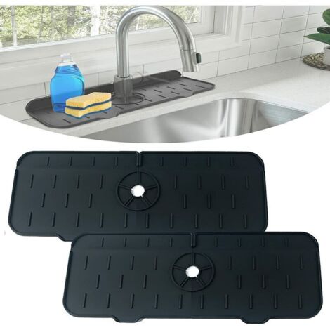VURAHOME - Paquet de 2 pare-éclaboussures d'évier de robinet, tapis de robinet d'évier en silicone, tapis de comptoir anti-goutte anti-éclaboussures de robinet de salle de bain de cuisine- (1/5)