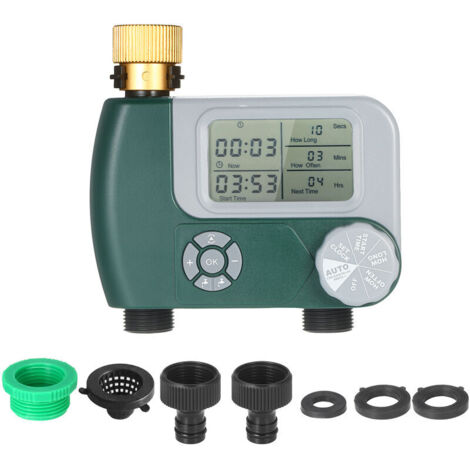 VURAHOME - Programmable Digital Hose Tap Timer Régulateur d'irrigation automatique alimenté par batterie avec 2 sorties pour plantes de jardin (piles non incluses), connecteur de robinet EU (1/5)